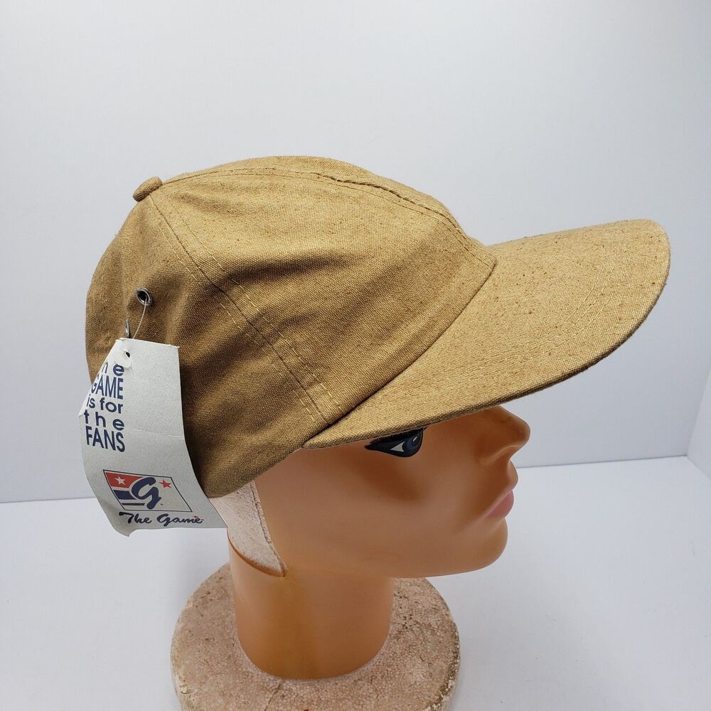 Vintage The Game Hat Cap Tan Khaki Leather Strapback Blank Dad Hat NWT NOS